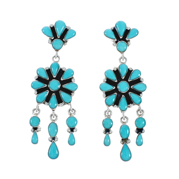 Southwestern Turquoise Sterling Silver Post Dangle Earrings SN20281